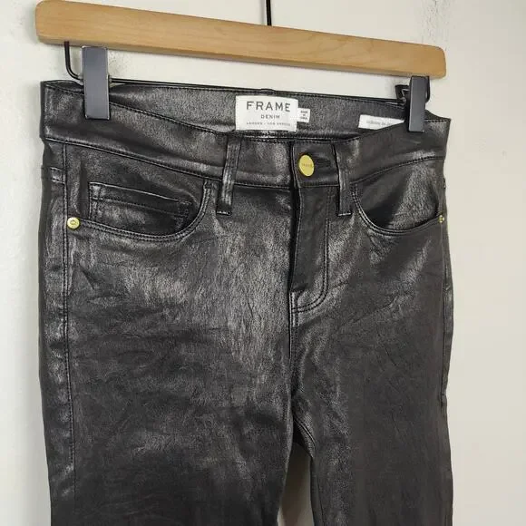 Frame Le Skinny de Jeanne Lamb Leather Jeans Womens 26 Black Slim Rocker Preppy